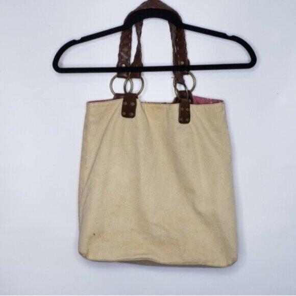 Levi's Shoulder Tote Bag Double Handle Snap Close Beige Cream Cotton - Picture 2 of 16